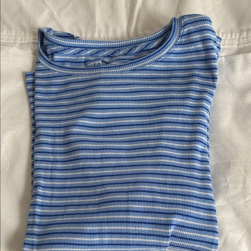 Talbots Light Blue and White Stripe Ribbed Cotton Tee